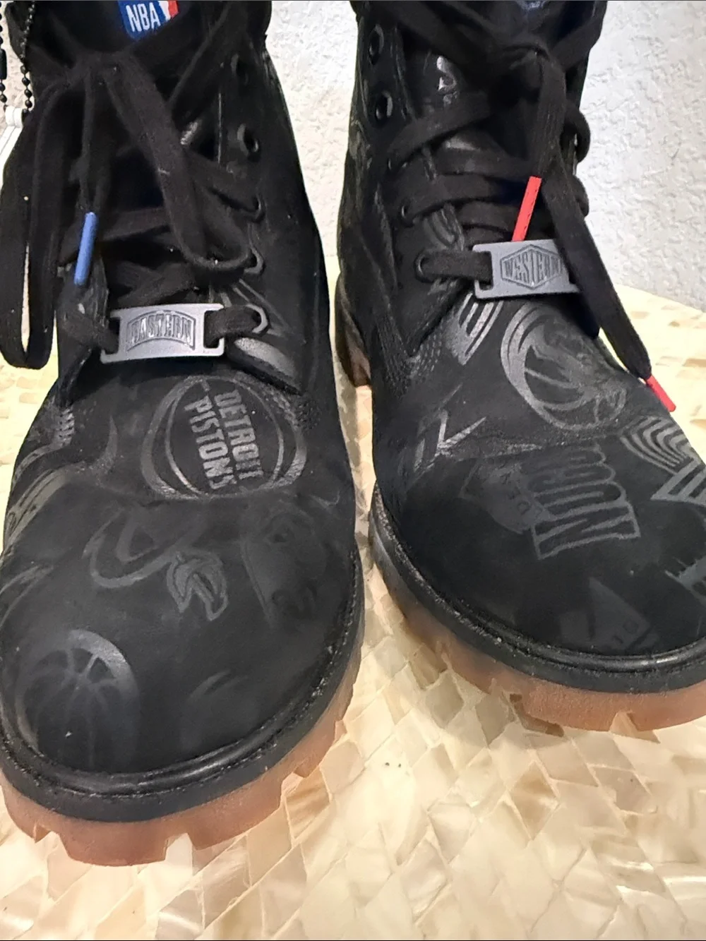 Timberland Black NBA Logo and teams Graphic Lace-Up Boot size 12 M